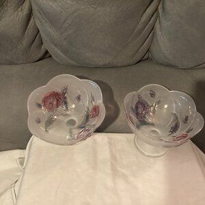 VTG SAVOIR VIVRE 2 Frosted Crystal Glass Pedestal Bowls-California Poppy-5.25"D